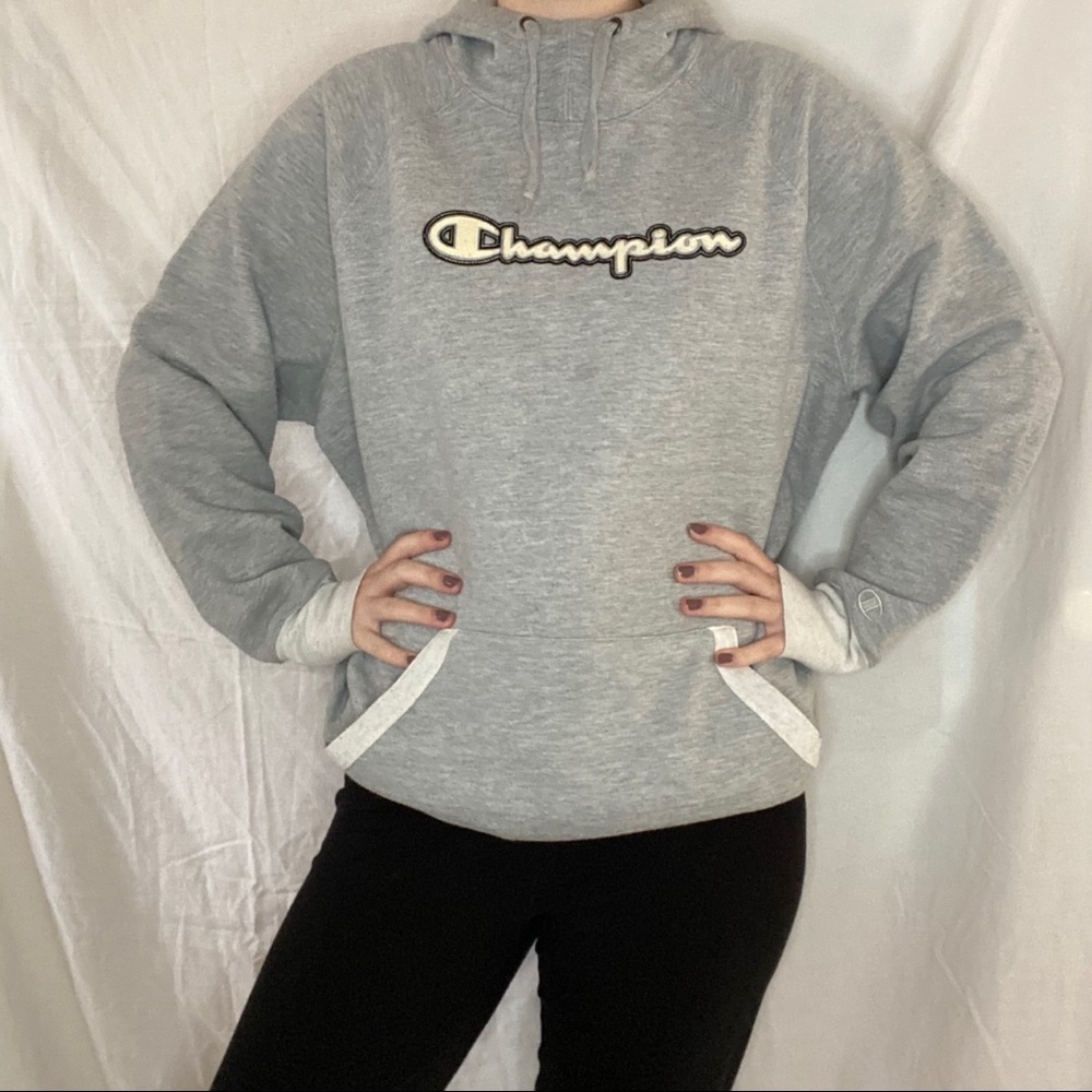 Champion Authentic Gray and Off White Hoodie - Picture 3 of 9